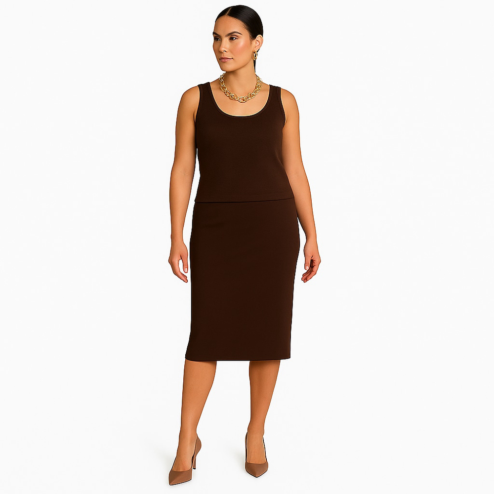 Vintage St. John Collection Knit Tank & Skirt Set Chocolate Brown 10 Made in USA
